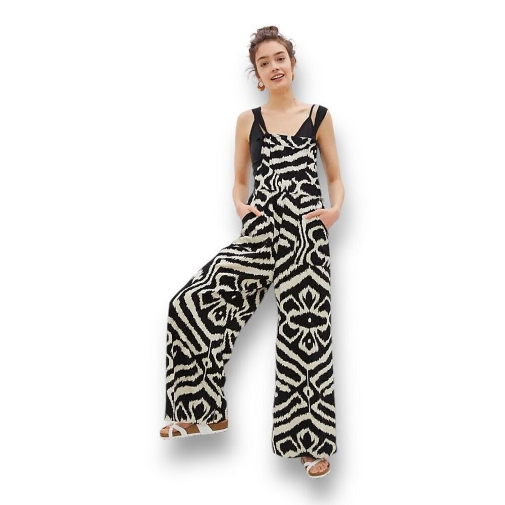 Anthropologie Constance Wide Leg Cropped Overalls Size Medium